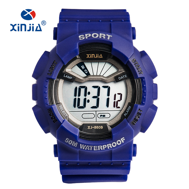 XINJIA Brand Shock Men Watch Sport Stainless Steel Case Back  TPU Watch Band 5 ATM Waterproof Sports Digital Watch