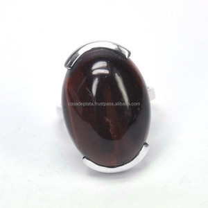 แหวนตาเสือรูปวงรี,แหวนพลอยแข็ง Cabochon แข็งเงินแท้925สำหรับปลาตาบาร์ - Product Image 1
