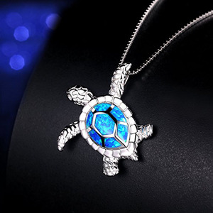 Latón <span class=keywords><strong>de</strong></span> plata creado <span class=keywords><strong>mar</strong></span> azul colgante tortuga necklace18 & quot birthstone joyería para las mujeres - Product Image 5