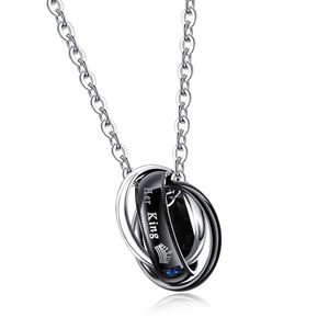Collana con Ciondolo 'His Queen Her King' per Coppie, Catena in Acciaio Inossidabile con Zirconi, Regalo per Matrimonio - Product Image 3