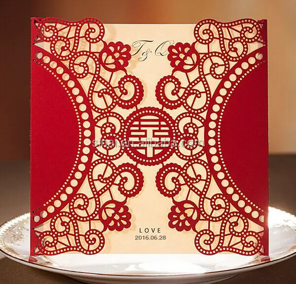 Carte d'invitation de mariage personnalisée, Double pièces, découpée au Laser, style chinois, pièces