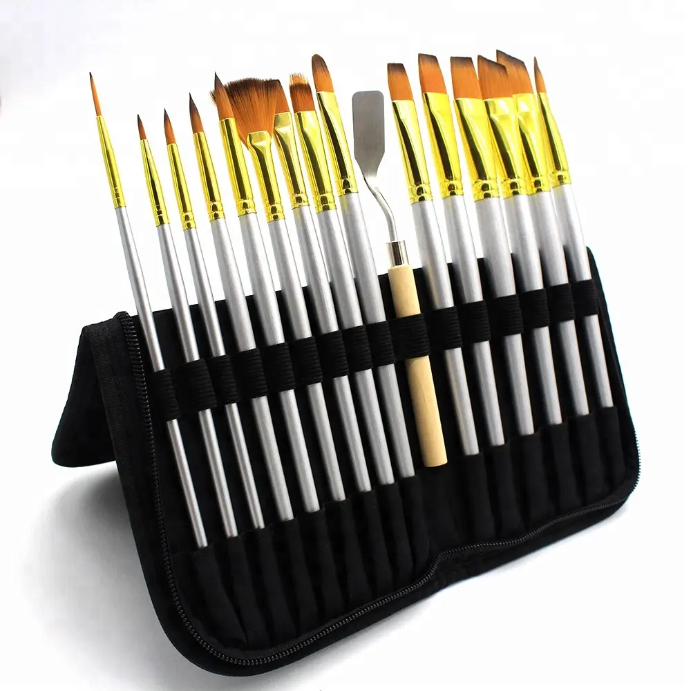 Different Shapes & Sizes Artist Paint Brush Set with FREE Painting Knife & Watercolor Sponge No Shed Bristles