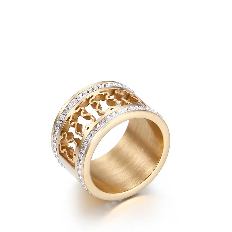 Модный золотой полый медведь дизайн набор каналов бриллиантовые обручальные кольца для женщин