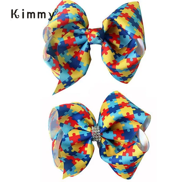 6 inch Autism Awareness Puzzle Piece Girl Hair Accessories