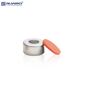 ALWSCI Gümüş 11mm Alüminyum Sıkma Kapaklar w önceden monte edilmiş Şeffaf TEF Doğal Kauçuk kırmızı-turuncu Septa 11-SP3006 - Product Image 3