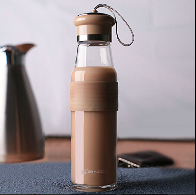550ML Custom printed glass water bottle with silicone sleeve