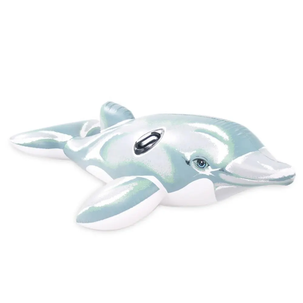 Custom Grijze Dolfijn Ontwerp Rit Op Zwembad Float Opblaasbare Zomer Zwemmen Strand Water Speelgoed Met Handvatten