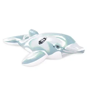 定制灰色海豚设计骑行游泳池漂浮充气夏季游泳沙滩水上漂浮带手柄