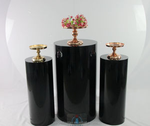 Juego de 5 cilindros acrílicos de pedestal redondo dorado moderno Iangel para bodas y exposiciones con pegatina de logotipo de forma cuadrada - Product Image 5