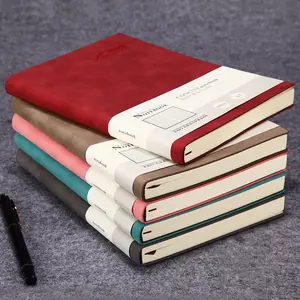 Cuaderno A5 personalizado de cuero PU para la escuela, tapa blanda, páginas rayadas, cuaderno grueso de papel