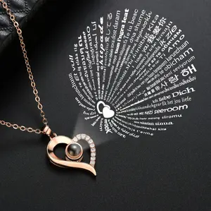 Sterling Silver 925 Valentine Gift 100 I LOVE YOU Language Heart Necklaces For Women