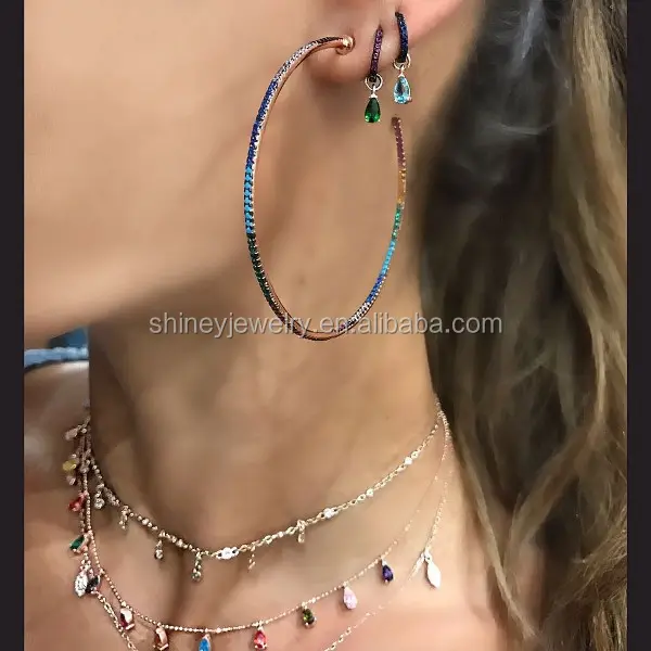 Pendientes de aro con zirconia cúbica para mujer, aretes, aros, zirconia, circonita, zirconita, circón, diseño geométrico, moderno, 2023