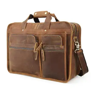 TIDING-Bolso de mano personalizado de cuero genuino para hombre, bolsa para portátil de 17 pulgadas, maletín de viaje con organizador