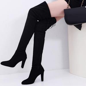 Botas de Mujer por Encima de la Rodilla, Sensuales, de Gamuza, con Cordones, Cremallera, Tacón Alto y Delgado - Product Image 4