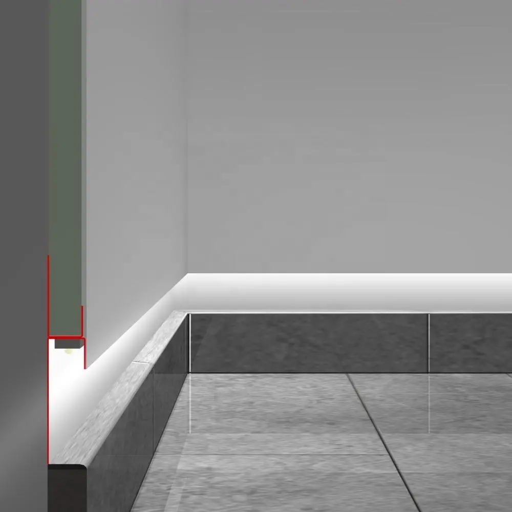 2021 arquitetura rodapé linha de Gesso drywall Perfil De Alumínio para led strip iluminação guarnição cove iluminação
