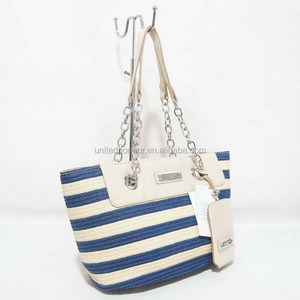 Haute qualité chaîne en métal avec PU poignée mag fermeture filles bande paille plage <span class=keywords><strong>sac</strong></span> fourre - tout 2016 - Product Image 2