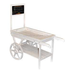 Chariot de nourriture personnel Antique en aluminium, chariot à aliments personnel mobile blanc avec roues, chariot en bois avec étiquette de prix à usage habillé - Product Image 1