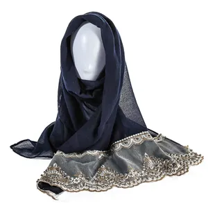 Trendy cotton mix wide shawl girl latest fashion lace style modern hijab