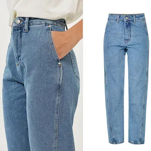 Pantaloni jeans da donna con cerniera dritta allentati fatti a mano eleganti di nuova moda