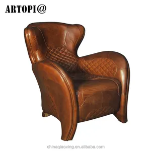 Europeo clásico sofá de cuero silla americana muebles/vintage acabado antiguo Salón sofá/Tigre silla con otomana