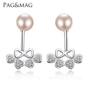 Pag & Mag Vrouwen Fijne Sieraden 925 Zilveren Elegante Boog-knoop Hanger Zoetwater Natuurlijke Parel Stud Oorbellen