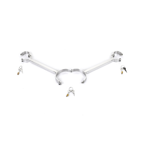 Bondage en métal serrure cou collier menottes en acier inoxydable esclave BDSM contraintes jouets sexuels pour Couples épandeur barre menottes - Product Image 1