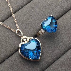 Professionnel 18K or véritable diamant luxe classique naturel <span class=keywords><strong>bleu</strong></span> topaze <span class=keywords><strong>ensemble</strong></span> de bijoux pour les femmes pour les mariages fiançailles pierres précieuses - Product Image 5