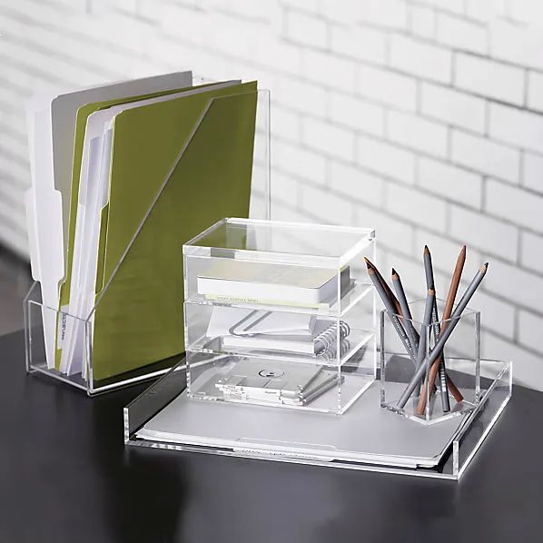 Custom Acrylic Desk Set Clear Acrylic Desk Accessories Stationery Organizer For Office