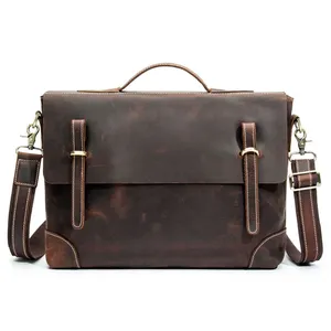 In Voorraden Vintage Volnerf Crazy Horse 100% Echt Leder Mens Laptop Messenger Bag