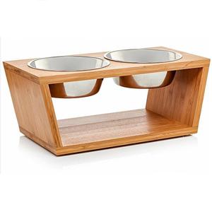 Rak mangkuk hewan peliharaan kayu kustom pabrik dudukan tempat makan hewan peliharaan bambu - Product Image 2