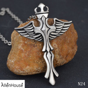 Hombres Plateados Plata del Ala Del Ángel <span class=keywords><strong>de</strong></span> <span class=keywords><strong>la</strong></span> <span class=keywords><strong>Cruz</strong></span> <span class=keywords><strong>de</strong></span> Jesús <span class=keywords><strong>de</strong></span> Acero Inoxidable Colgante <span class=keywords><strong>de</strong></span> Collar <span class=keywords><strong>de</strong></span> joyas - Product Image 1