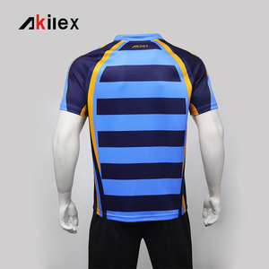 Vente en gros de polos de <span class=keywords><strong>rugby</strong></span> à rayures vierges classiques bleu marine à sublimation manches courtes - Product Image 2