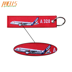 Llavero con logotipo personalizado bordado <span class=keywords><strong>Airbus</strong></span> <span class=keywords><strong>A320</strong></span>, diseño de tela de sarga, Color personalizado, accesorio de anillo de 30mm, tamaño de 130x30mm, regalo de promoción - Product Image 1