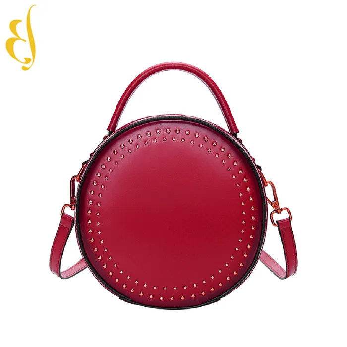 Новая модная маленькая круглая сумка в стиле ретро с заклепками, сумка из воловьей кожи с наклонной женской сумкой, сумка на одно плечо