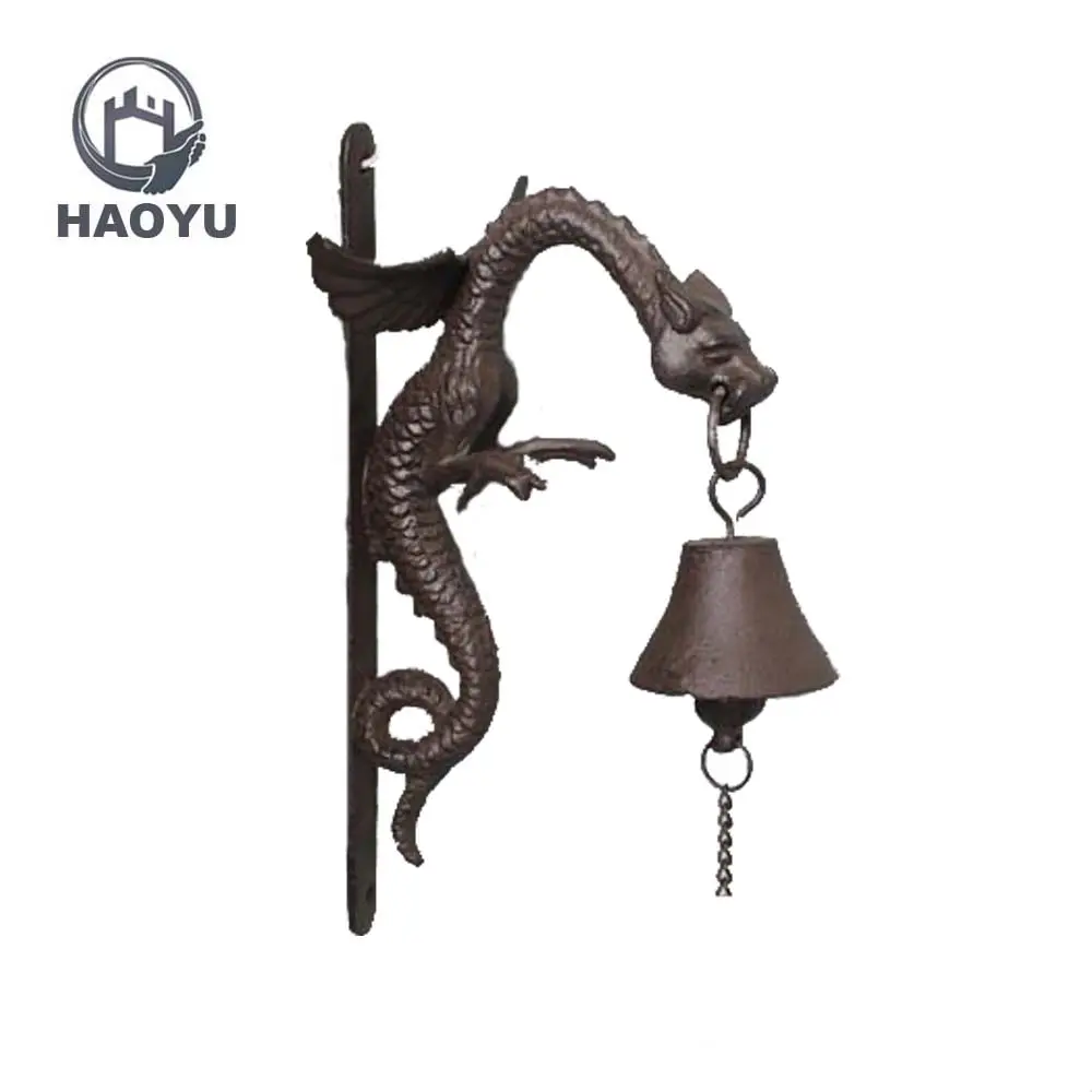 Чугунный садовый Колокольчик в винтажном стиле, настенный дверной звонок для двора в стиле рустикального искусства дракона, Декор для дома