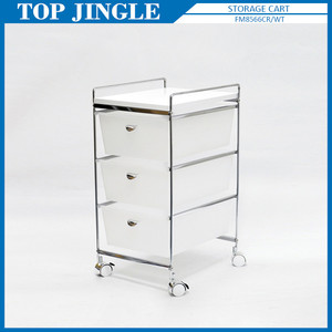 White Plastic <b>Trolley</b> Cart with <b>Drawer</b> for Room Storage - Product Image 3