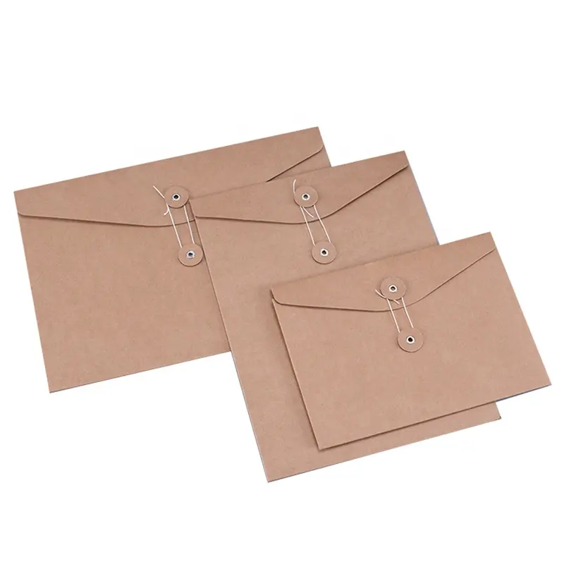 Custom greeting card usage kraft square craft paper envelopes with string tie closure