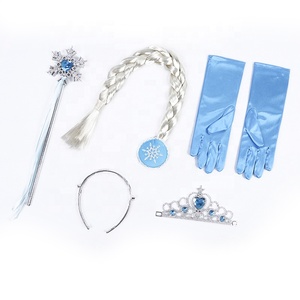 Ensemble de 4 pièces pour cosplay de fête, mode Elsa La Reine <span class=keywords><strong>des</strong></span> <span class=keywords><strong>Neiges</strong></span> : baguette magique, couronne Elsa, diadème, <span class=keywords><strong>perruque</strong></span> de neige et gants imprimés - Product Image 1