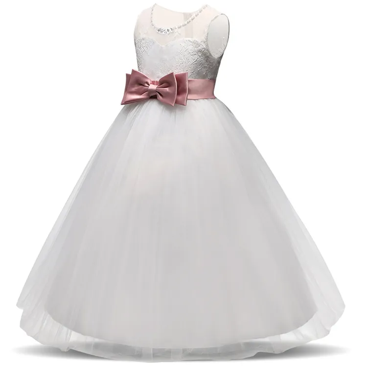 HYC06 Lace Tulle Wit Baljurk bridal dress meisje feestkleding westerse jurk baby Volledige Lange Mouwen kids bloem meisje jurk