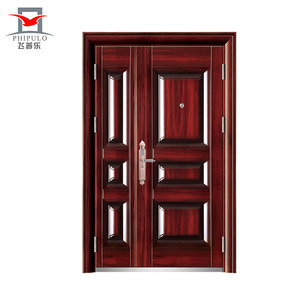 Puerta de Seguridad de Acero con Diseño de Doble Hoja de Madera de Teca, Hojas Desiguales, para Uso en Diseño Exterior, Gran Oferta - Product Image 5