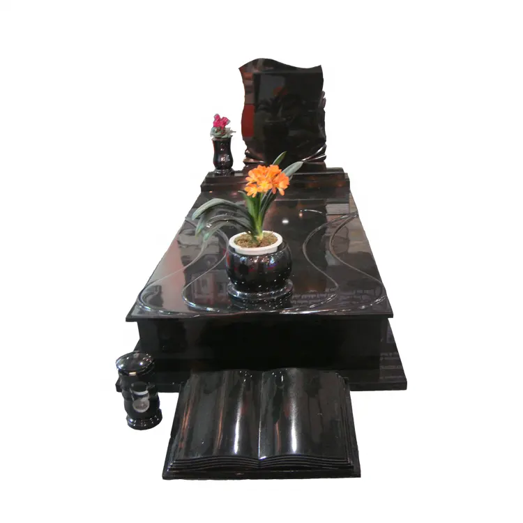 European Style, Black Granite Monument, Curb Book Vase, Headstone