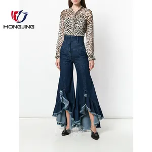 الأزياء عارضة طويلة بانت عالية الخصر عارضة denimtrouser الجبهة يطير إغلاق السوستة Womenst تشديد الخصر مضيئة السراويل مأدبة مثير