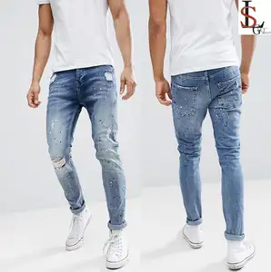 Latest fancy slim fit tapered custom wholesale mens new model denim jeans paint pent style