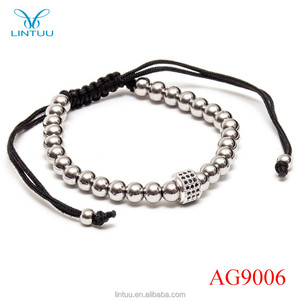 Nueva Marca de Los Hombres Hechos A Mano 18 K Pulseras Plateadas Granos Redondos <span class=keywords><strong>Del</strong></span> Trenzado Macrame Pulseras de Cuerda - Product Image 1