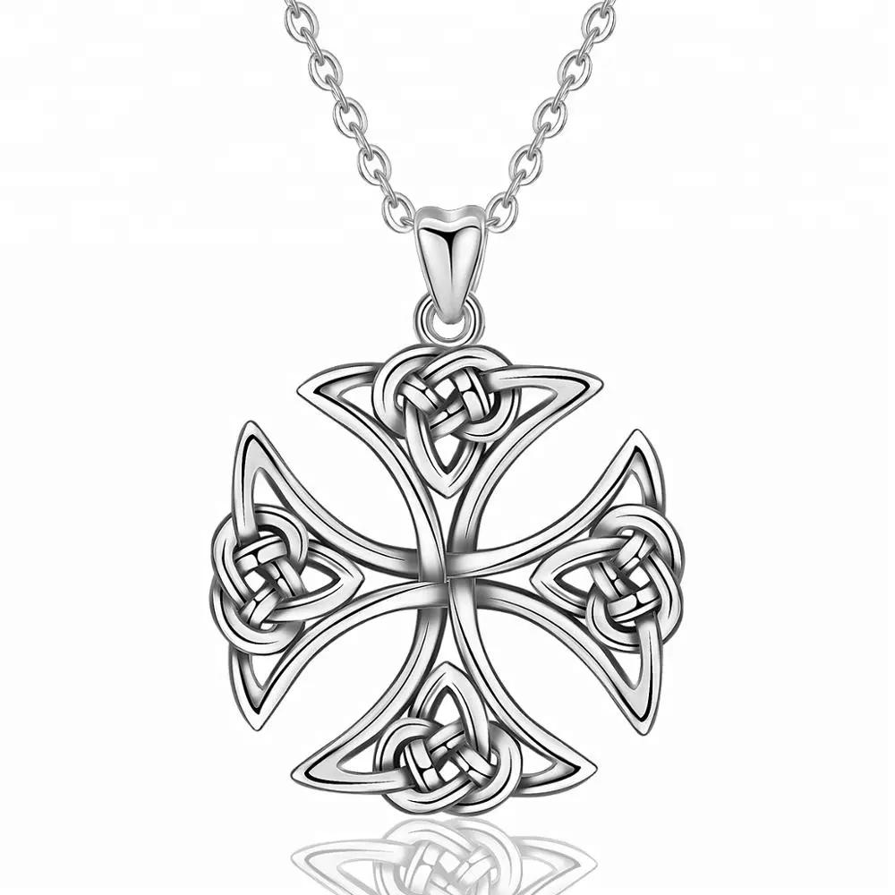 Antique Silver Celtic 925 Sterling Silver Cross Knots Pendant Men Jesus Jewellery