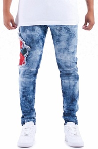 Jeans OEM avec patchs roses, créez vos propres jeans, marchés de jeans de Guangzhou, pantalons à Londres, jeans délavés à l'acide 0158 - Product Image 2