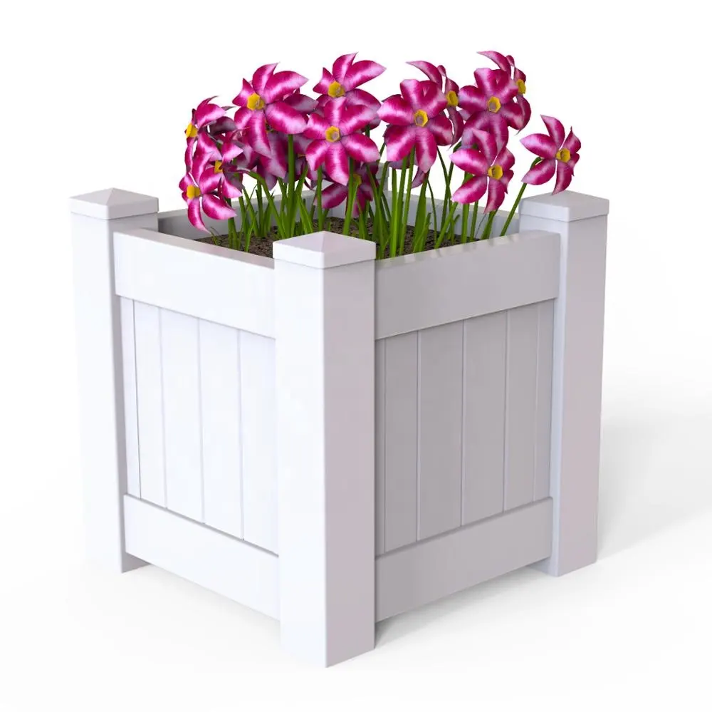 Fentech — planteur de fleurs en vinyle blanc PVC, cube pour jardin, de 18 pouces