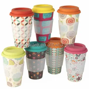 Eco-friendly Bamboo PP coffee Cups with silicon lid 450ml 14OZ RPET cup BPA Free PLA mug