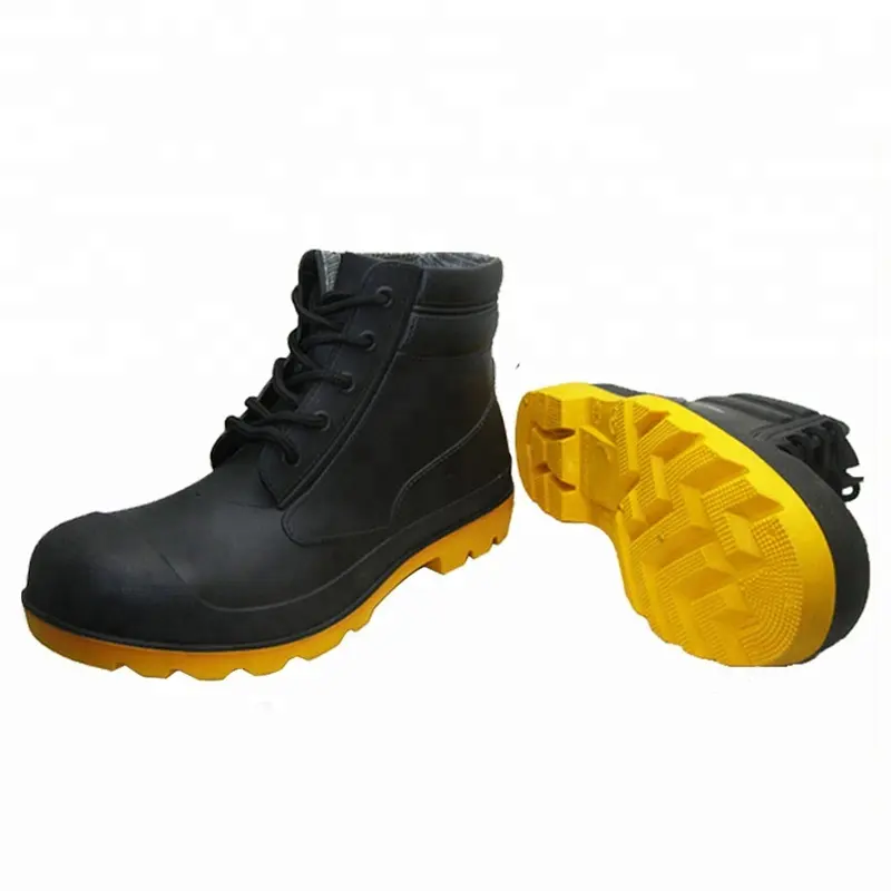 CE approved anti slip oil acid resistant ankle rain boots steel toe puncture proof lace up ankle PVC safety boots
