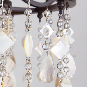 Lampada <span class=keywords><strong>da</strong></span> Parete con Conchiglie Marine e Cristalli, Applique in Ferro Battuto con Paralume in Tessuto - Product Image 5